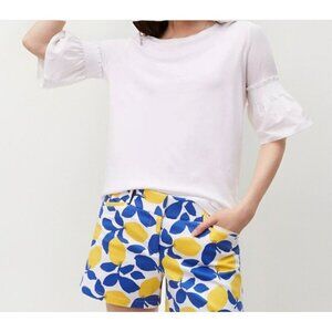 Ann Taylor LOFT Smocked Sleeve Top Size Small White Color NWT Short Sleeve